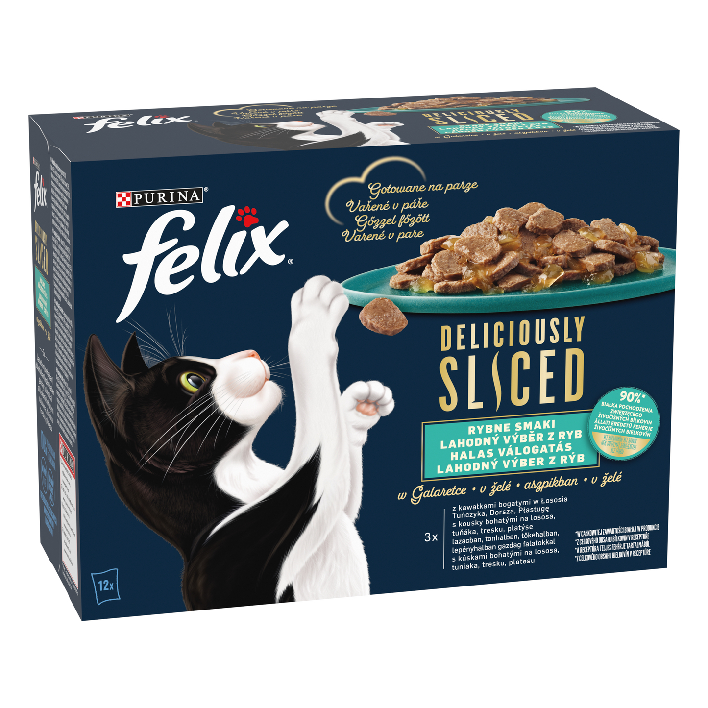 FELIX Deliciously Sliced halas válogatás aszpikban nedves macskaeledel 12x80g