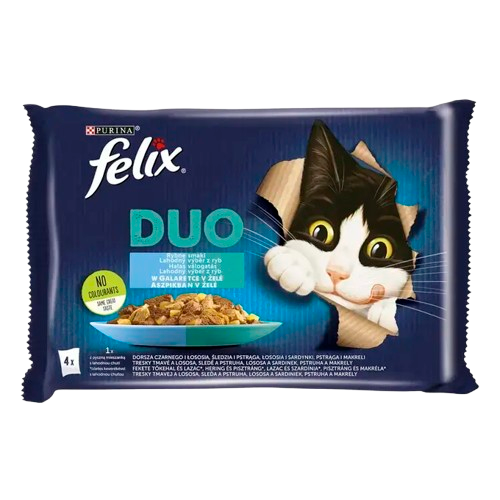 FELIX Fantastic Duo halas válogatás aszpikban nedves eledel felnőtt macskáknak 4x85g