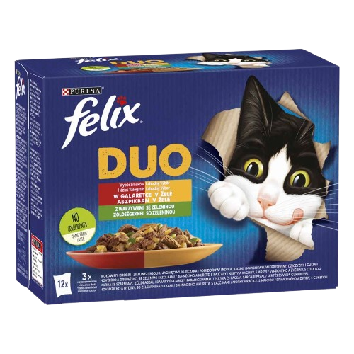 FELIX Fantastic Duo házias válogatás zöldséggel aszpikban nedves eledel felnőtt macskáknak 12x85g