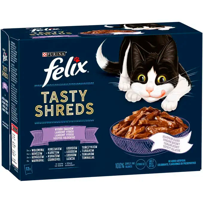 FELIX Tasty Shreds vegyes válogatás szószban nedves eledel felnőtt macskáknak 12x80g