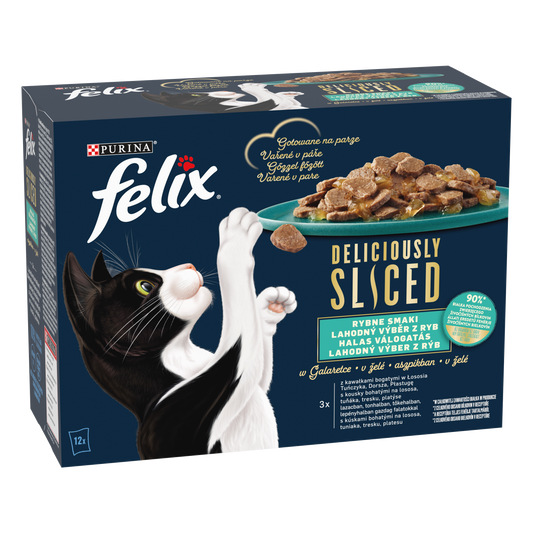 FELIX Deliciously Sliced halas válogatás aszpikban nedves macskaeledel 12x80g
