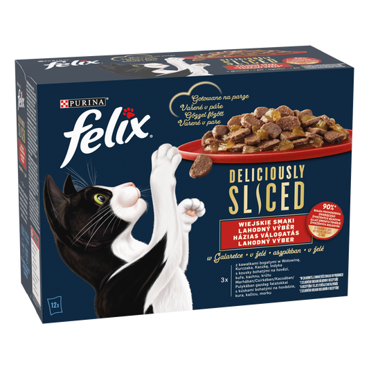 FELIX Deliciously Sliced házias válogatás aszpikban nedves macskaeledel 12x80g