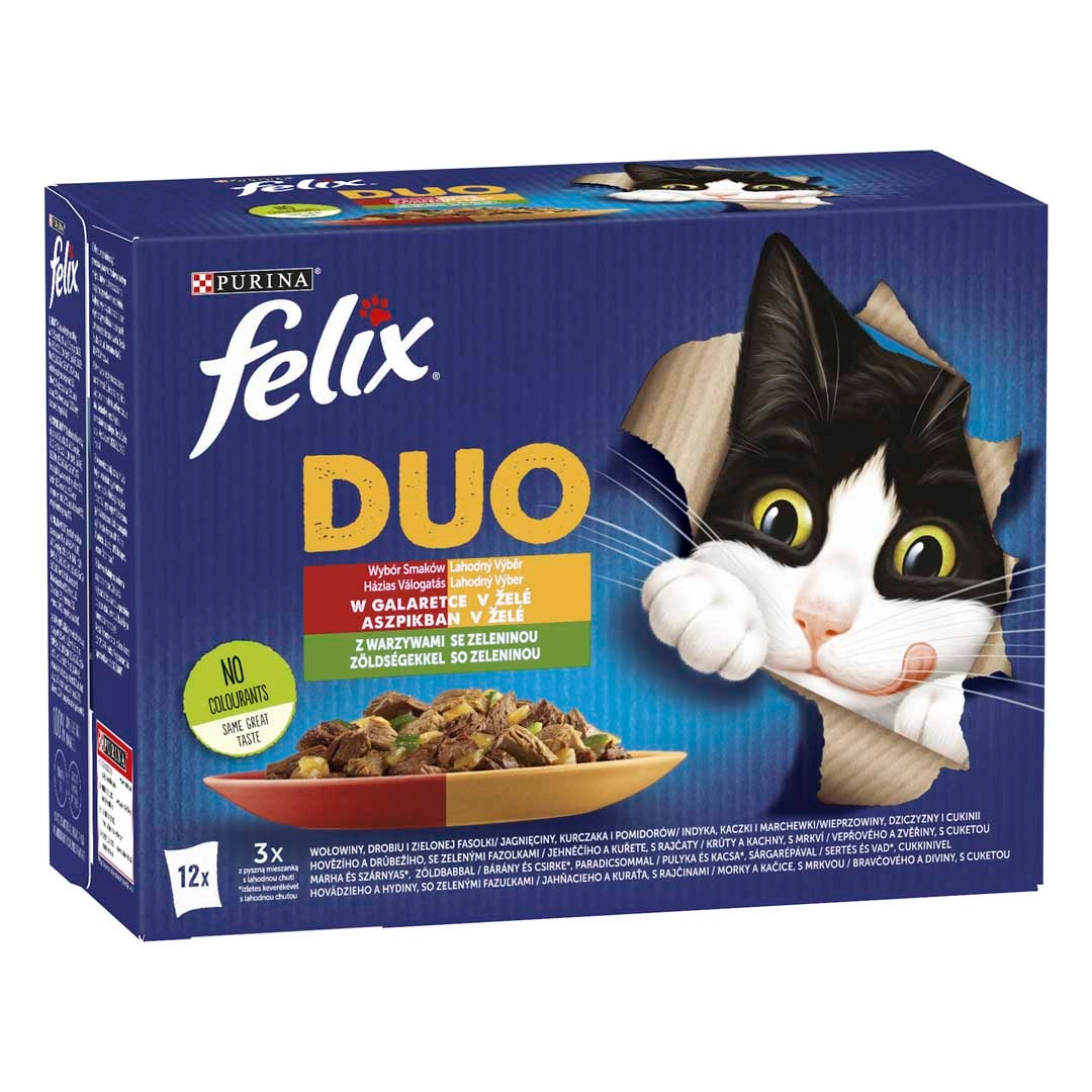 FELIX Fantastic Duo házias válogatás zöldséggel aszpikban nedves eledel felnőtt macskáknak 12x85g