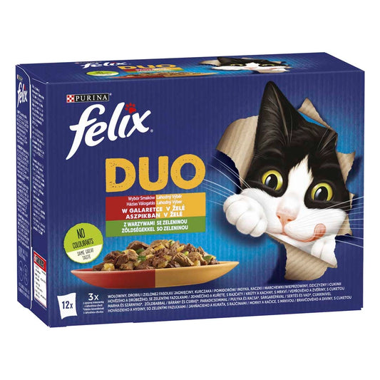 FELIX Fantastic Duo házias válogatás zöldséggel aszpikban nedves eledel felnőtt macskáknak 12x85g