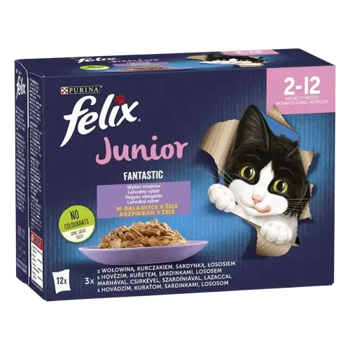 FELIX Fantastic Junior vegyes válogatás aszpikban nedves eledel kölyökmacskáknak 12x85g