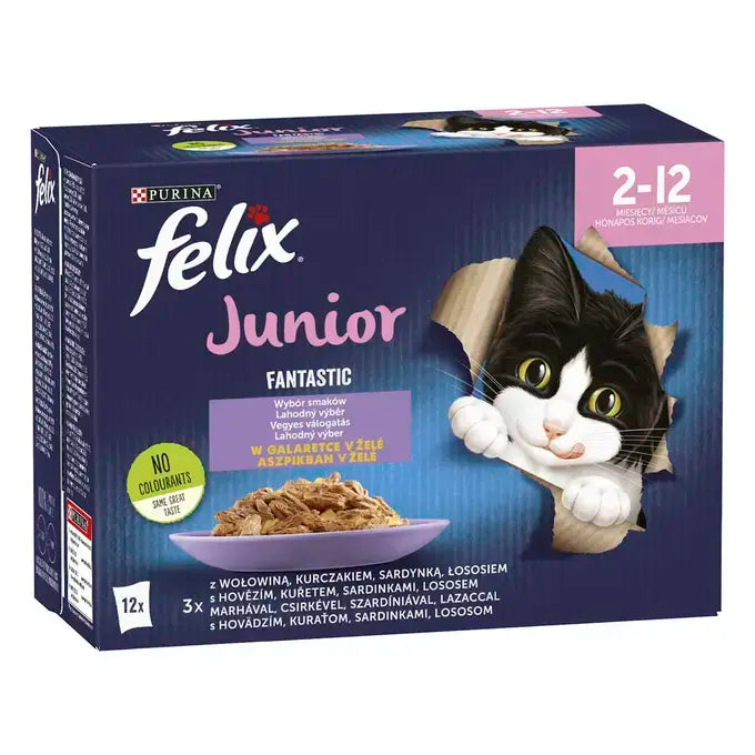 FELIX Fantastic Junior vegyes válogatás aszpikban nedves eledel kölyökmacskáknak 12x85g