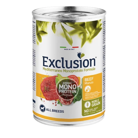 Exclusion Mediterraneo Noble Grain marhahúsos kutya konzerv felnőtt kutyáknak, 400g (Csirke mentes)