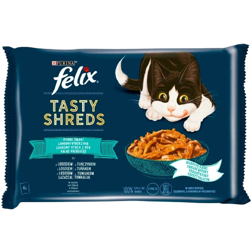 FELIX Tasty Shreds halas válogatás szószban nedves eledel felnőtt macskáknak 4x85g