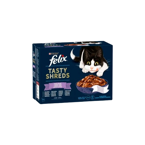 FELIX Tasty Shreds vegyes válogatás szószban nedves eledel felnőtt macskáknak 12x80g