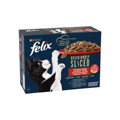 FELIX Deliciously Sliced házias válogatás aszpikban nedves macskaeledel 12x80g