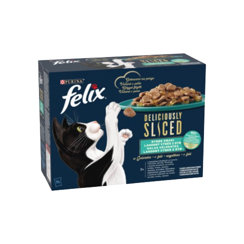 FELIX Deliciously Sliced halas válogatás aszpikban nedves macskaeledel 12x80g
