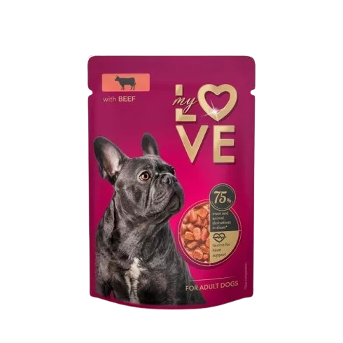 My Love teljes értékű, szaftos alutasakos eledel felnőtt kutyáknak Marha 100g